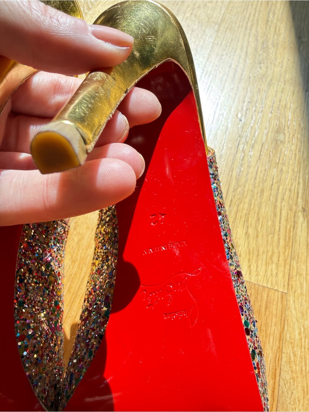 Christian Louboutin Multicolor Glitter Open-Toe Slingback Heels - Picture 5 of 5